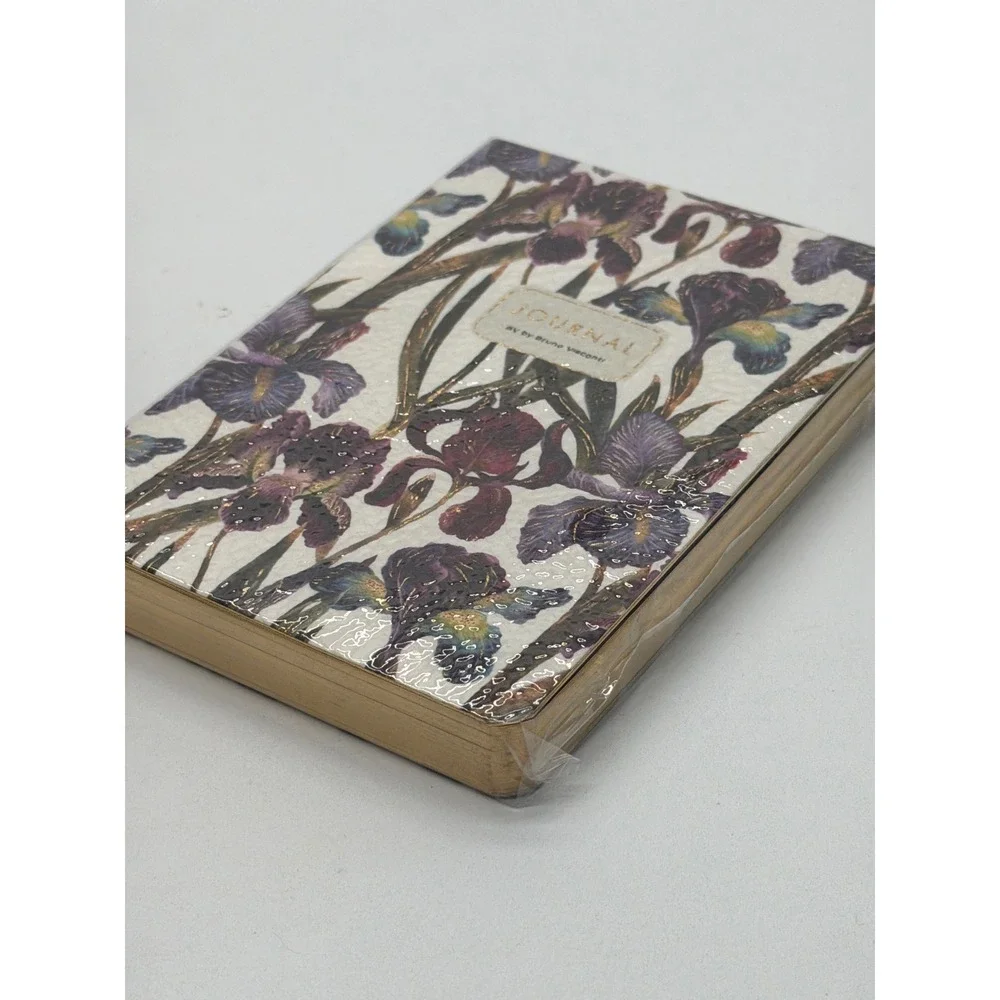 Bruno Visconti Purple Iris Floral Journal Gold Gilded Edge Softcover New Leather